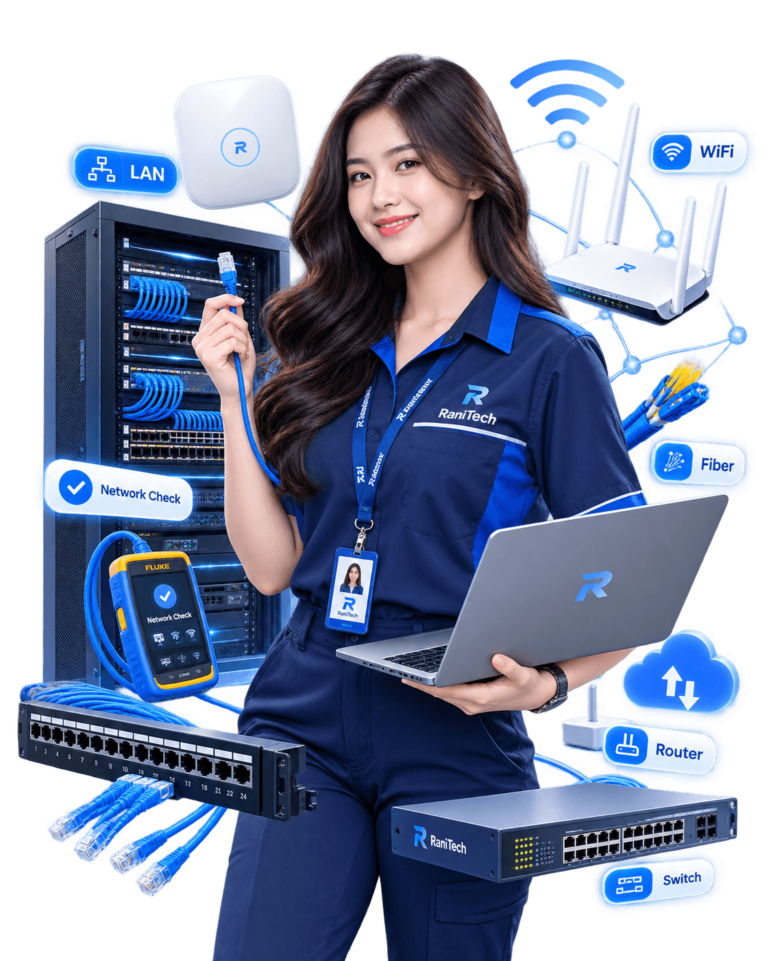 Teknisi RaniTech untuk jasa instalasi jaringan LAN WiFi dan infrastruktur kantor