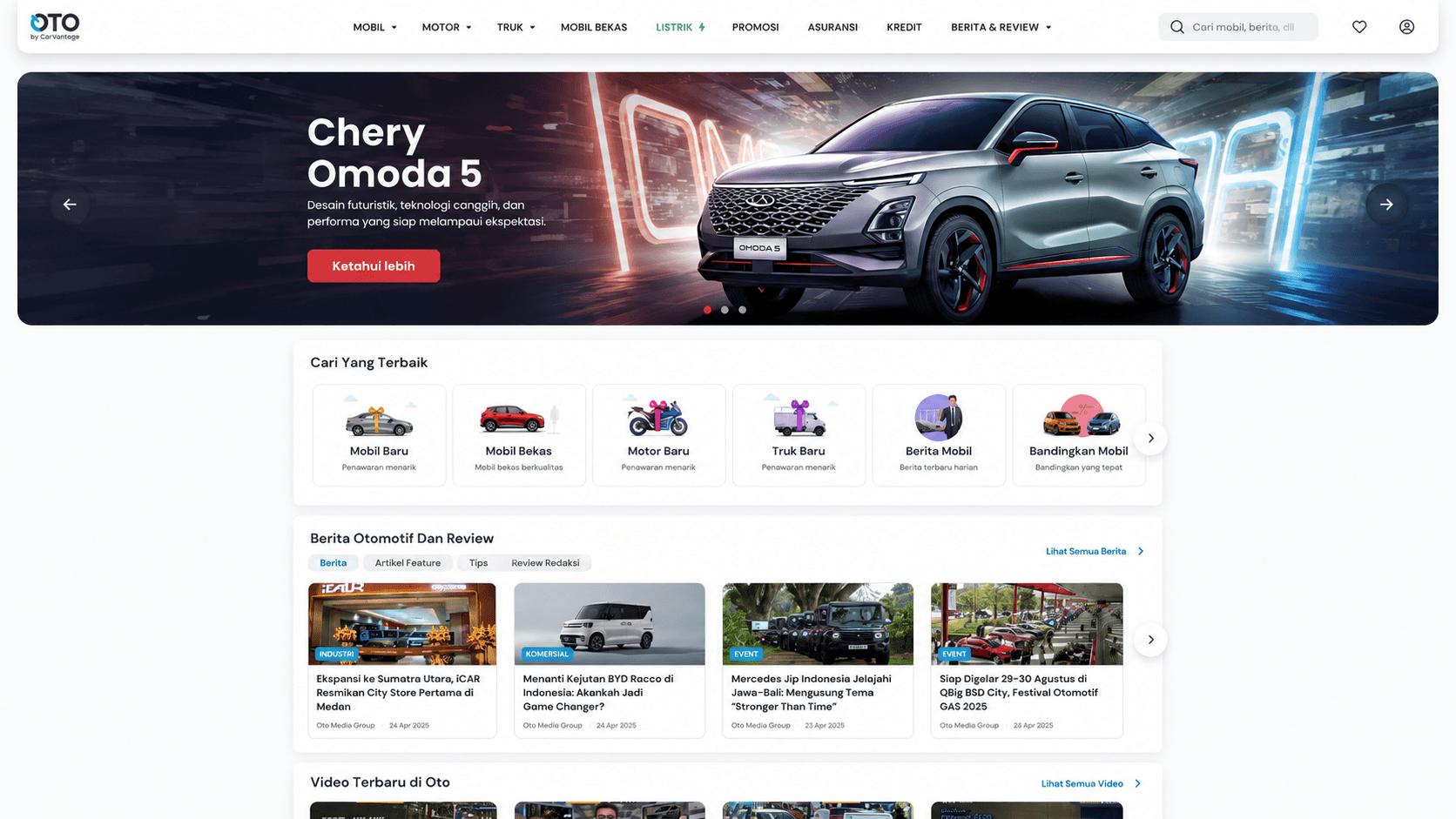 Tampilan website OTO Automotive Platform